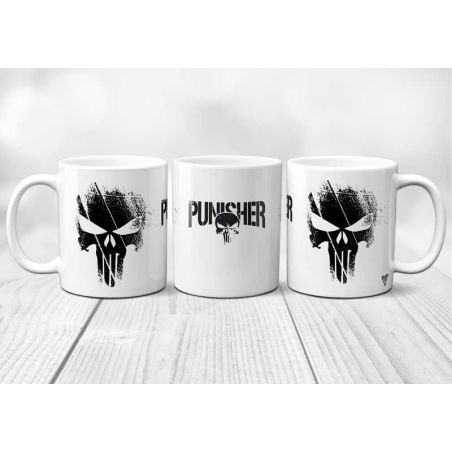 mug blanc avec l'inscription "Punisher" et son logo